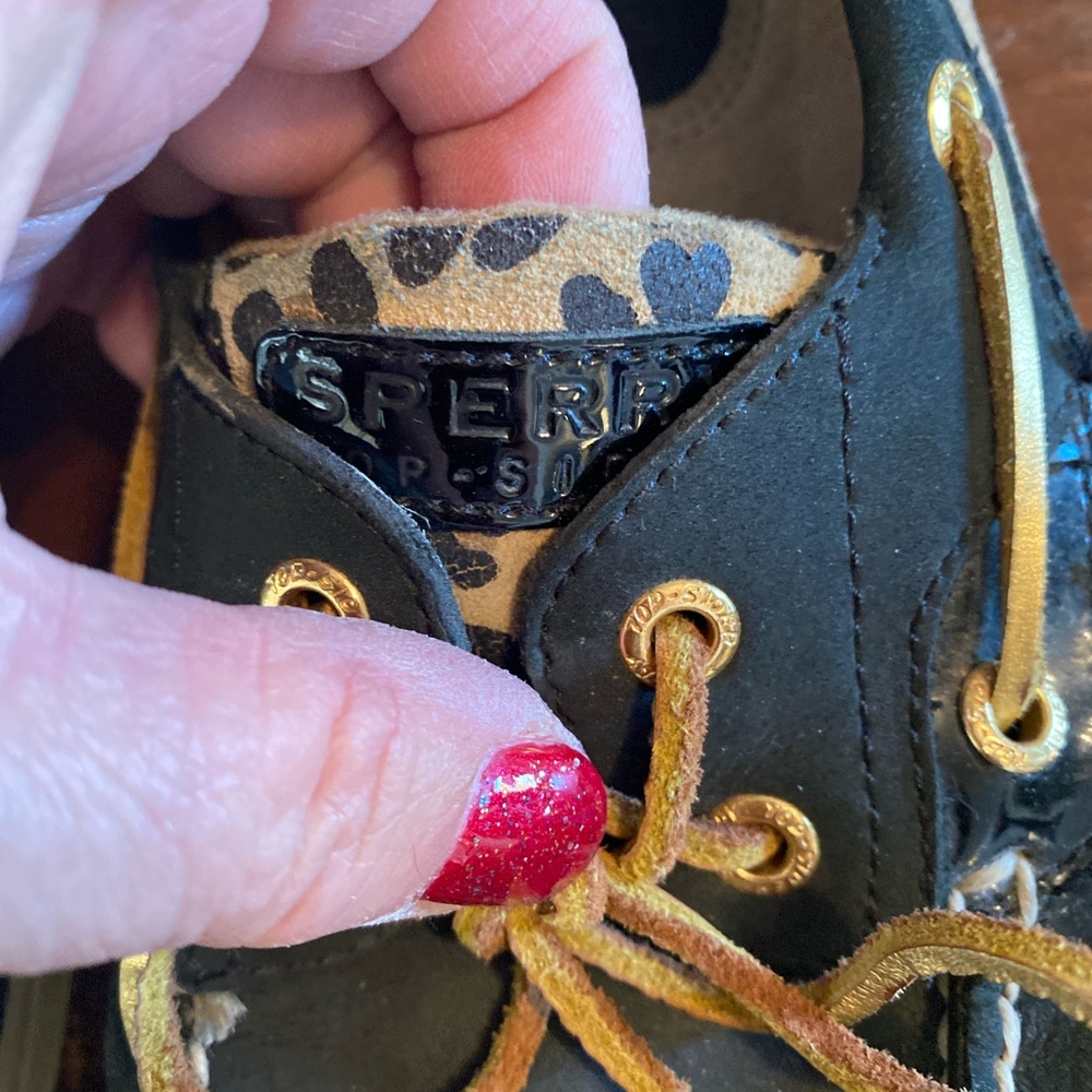 Sperry Black and Leopard Boat Shoes - Picture 4 of 9